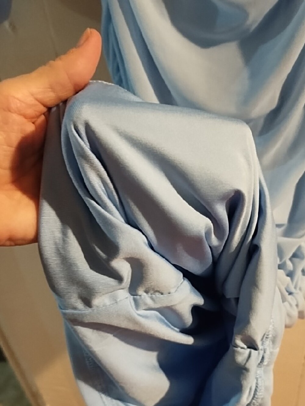 Light Blue Ruched Long-Sleeve Midi Dress Medium EUC. - Picture 6 of 15